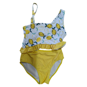 OEM एसिमेट्रिक लेमन प्रिंट गर्ल्स स्विमवीयर सेट