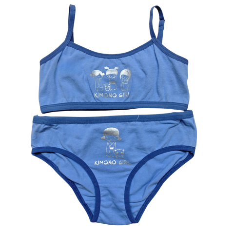 Modri ​​bombažni nedrček in hlačke OEM