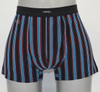 Seluar Boxer Hitam Lelaki OEM dengan Jalur Dicelup Benang Biru & Merah dan Pinggang Lembut (JMC11017)