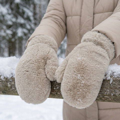 OEM Luxe Faux Fur Trimmed Mitten ຖົງມື